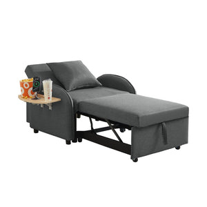 English Elm Sleeper Sofa Chair Convertible Linen Armchair Guest Bed with Usb Charging for Small Spaces Dark Gray Foldable Table W1359P491424