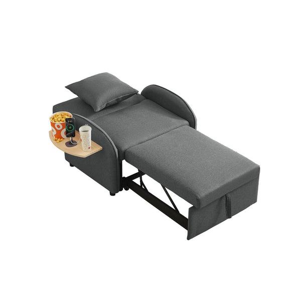 English Elm Sleeper Sofa Chair Convertible Linen Armchair Guest Bed with Usb Charging for Small Spaces Dark Gray Foldable Table W1359P491424