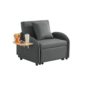 English Elm Sleeper Sofa Chair Convertible Linen Armchair Guest Bed with Usb Charging for Small Spaces Dark Gray Foldable Table W1359P491424