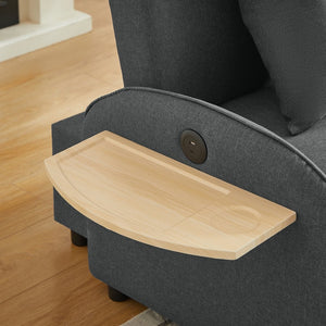 English Elm Sleeper Sofa Chair Convertible Linen Armchair Guest Bed with Usb Charging for Small Spaces Dark Gray Foldable Table W1359P491424