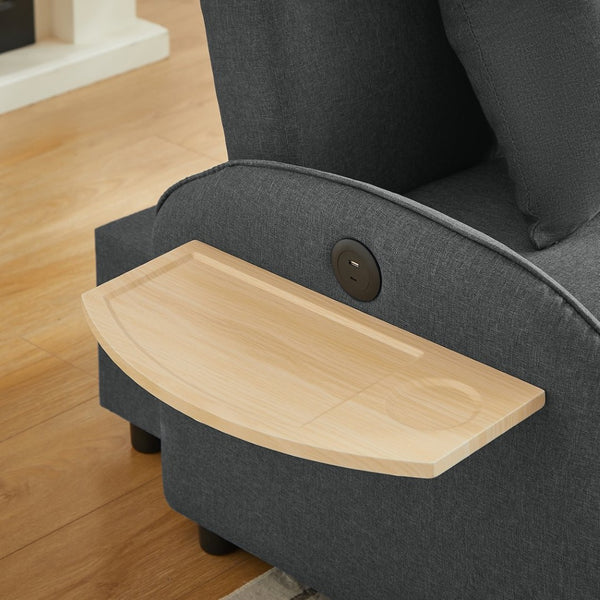 English Elm Sleeper Sofa Chair Convertible Linen Armchair Guest Bed with Usb Charging for Small Spaces Dark Gray Foldable Table W1359P491424