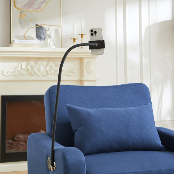 English Elm Sleeper Sofa Chair Convertible Linen Armchair Guest Bed with Usb Charging for Small Spaces Dark Blue Phone Holder W1359P491430