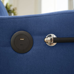 English Elm Sleeper Sofa Chair Convertible Linen Armchair Guest Bed with Usb Charging for Small Spaces Dark Blue Phone Holder W1359P491430
