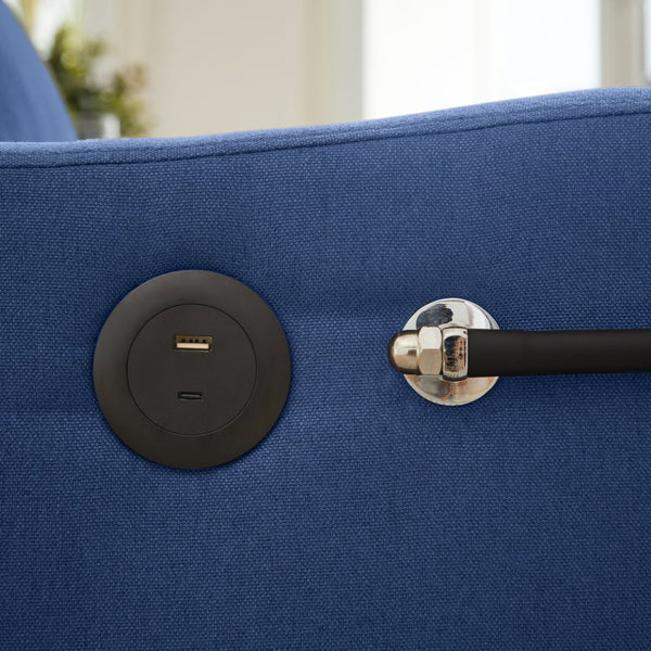 English Elm Sleeper Sofa Chair Convertible Linen Armchair Guest Bed with Usb Charging for Small Spaces Dark Blue Phone Holder W1359P491430
