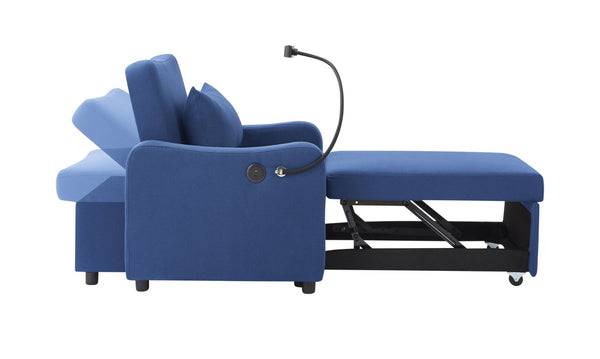 English Elm Sleeper Sofa Chair Convertible Linen Armchair Guest Bed with Usb Charging for Small Spaces Dark Blue Phone Holder W1359P491430