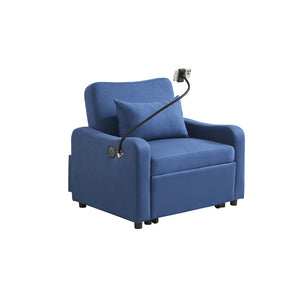 English Elm Sleeper Sofa Chair Convertible Linen Armchair Guest Bed with Usb Charging for Small Spaces Dark Blue Phone Holder W1359P491430
