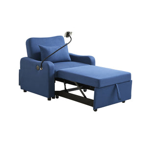 English Elm Sleeper Sofa Chair Convertible Linen Armchair Guest Bed with Usb Charging for Small Spaces Dark Blue Phone Holder W1359P491430