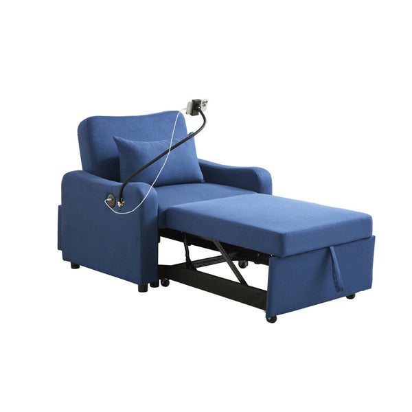 English Elm Sleeper Sofa Chair Convertible Linen Armchair Guest Bed with Usb Charging for Small Spaces Dark Blue Phone Holder W1359P491430