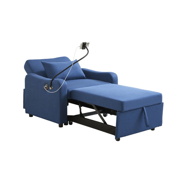 English Elm Sleeper Sofa Chair Convertible Linen Armchair Guest Bed with Usb Charging for Small Spaces Dark Blue Phone Holder W1359P491430