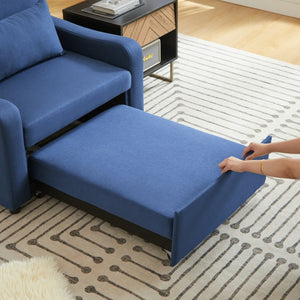 English Elm Sleeper Sofa Chair Convertible Linen Armchair Guest Bed with Usb Charging for Small Spaces Dark Blue Phone Holder W1359P491430