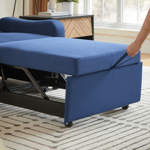 English Elm Sleeper Sofa Chair Convertible Linen Armchair Guest Bed with Usb Charging for Small Spaces Dark Blue Phone Holder W1359P491430