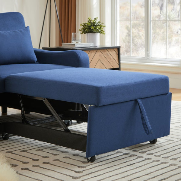 English Elm Sleeper Sofa Chair Convertible Linen Armchair Guest Bed with Usb Charging for Small Spaces Dark Blue Phone Holder W1359P491430