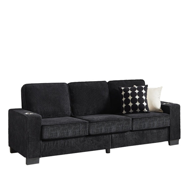 English Elm 83.86"corduroy Fabric Three-seat Sofa with Cup Holders for Modern Living Rooms W1359P498020