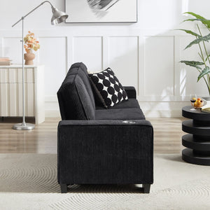 English Elm 83.86"corduroy Fabric Three-seat Sofa with Cup Holders for Modern Living Rooms W1359P498020