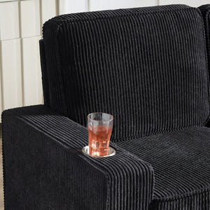 English Elm 83.86"corduroy Fabric Three-seat Sofa with Cup Holders for Modern Living Rooms W1359P498020