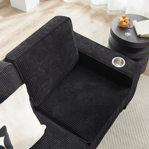 English Elm 83.86"corduroy Fabric Three-seat Sofa with Cup Holders for Modern Living Rooms W1359P498020