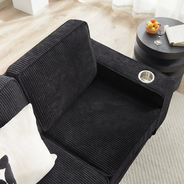 English Elm 83.86"corduroy Fabric Three-seat Sofa with Cup Holders for Modern Living Rooms W1359P498020