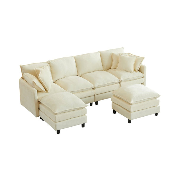 English Elm Modular Cloud Sectional Sofa with Chenille Upholstery and Movable Ottomans for Living Room W1359S00068