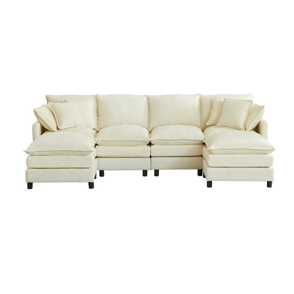 English Elm Modular Cloud Sectional Sofa with Chenille Upholstery and Movable Ottomans for Living Room W1359S00068