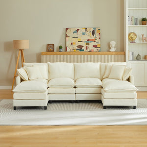English Elm Modular Cloud Sectional Sofa with Chenille Upholstery and Movable Ottomans for Living Room W1359S00068