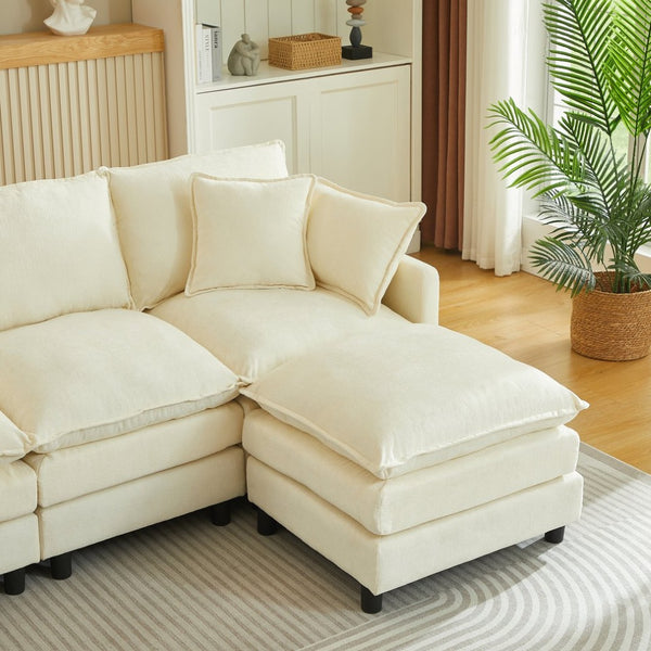 English Elm Modular Cloud Sectional Sofa with Chenille Upholstery and Movable Ottomans for Living Room W1359S00068