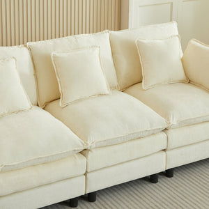 English Elm Modular Cloud Sectional Sofa with Chenille Upholstery and Movable Ottomans for Living Room W1359S00068