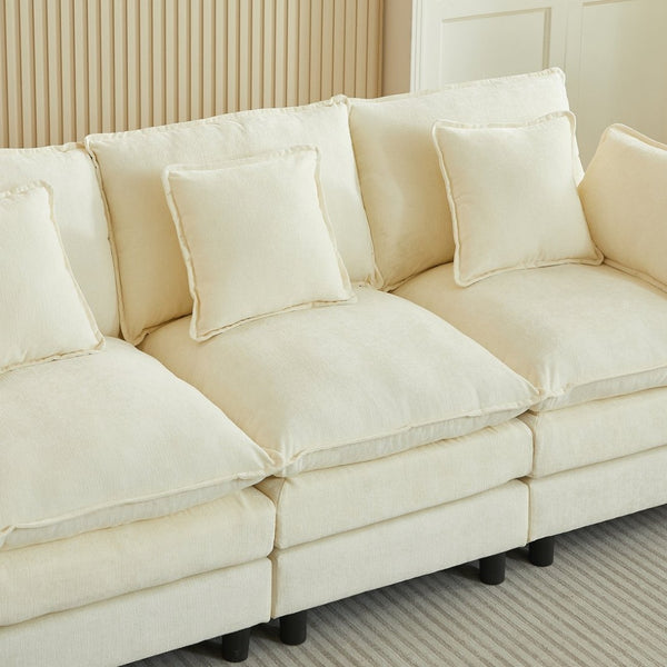 English Elm Modular Cloud Sectional Sofa with Chenille Upholstery and Movable Ottomans for Living Room W1359S00068