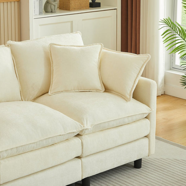 English Elm Modular Cloud Sectional Sofa with Chenille Upholstery and Movable Ottomans for Living Room W1359S00068