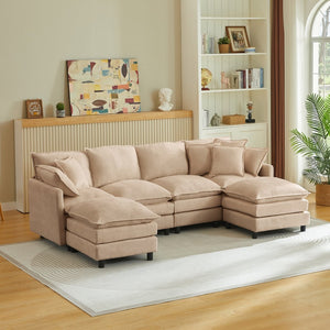 English Elm Modular U Shaped Chenille Sectional Sofa with Ottomans for Living Room Comfort W1359S00069