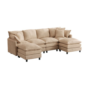 English Elm Modular U Shaped Chenille Sectional Sofa with Ottomans for Living Room Comfort W1359S00069