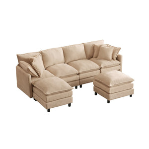 English Elm Modular U Shaped Chenille Sectional Sofa with Ottomans for Living Room Comfort W1359S00069