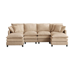 English Elm Modular U Shaped Chenille Sectional Sofa with Ottomans for Living Room Comfort W1359S00069