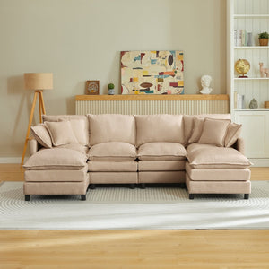 English Elm Modular U Shaped Chenille Sectional Sofa with Ottomans for Living Room Comfort W1359S00069