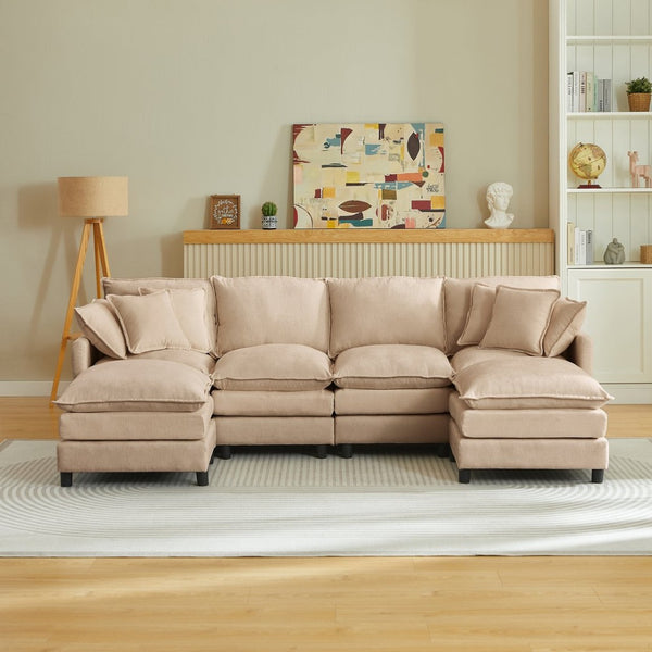 English Elm Modular U Shaped Chenille Sectional Sofa with Ottomans for Living Room Comfort W1359S00069