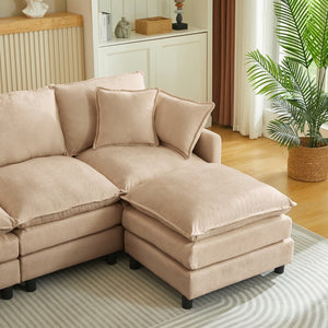 English Elm Modular U Shaped Chenille Sectional Sofa with Ottomans for Living Room Comfort W1359S00069