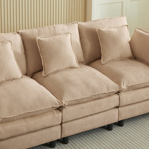 English Elm Modular U Shaped Chenille Sectional Sofa with Ottomans for Living Room Comfort W1359S00069