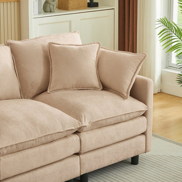 English Elm Modular U Shaped Chenille Sectional Sofa with Ottomans for Living Room Comfort W1359S00069