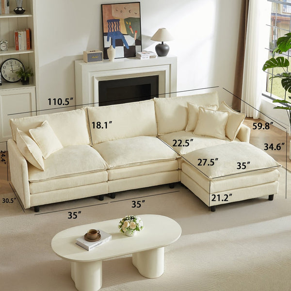 English Elm Modular Chenille Cloud Sectional Sofa with Removable Ottoman for Living Room W1359S00070