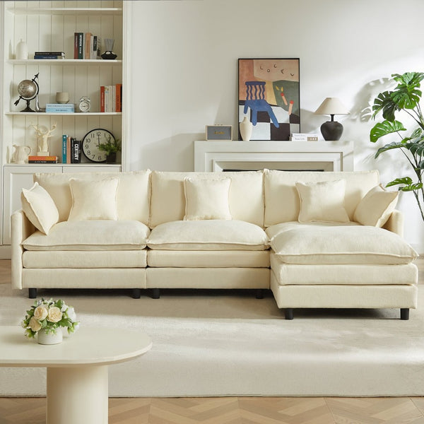 English Elm Modular Chenille Cloud Sectional Sofa with Removable Ottoman for Living Room W1359S00070