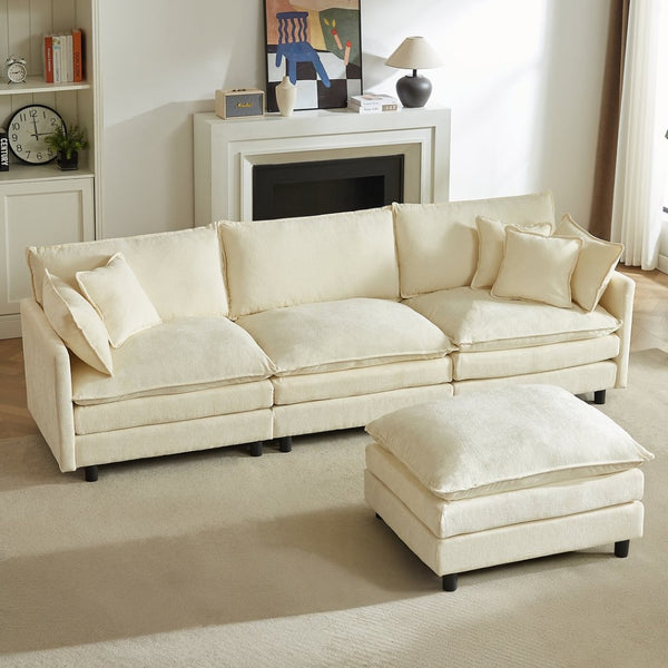 English Elm Modular Chenille Cloud Sectional Sofa with Removable Ottoman for Living Room W1359S00070