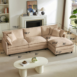 English Elm Modular Chenille Cloud Sectional Sofa with Removable Ottoman for Living Room Coffee W1359S00071
