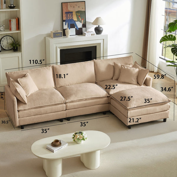 English Elm Modular Chenille Cloud Sectional Sofa with Removable Ottoman for Living Room Coffee W1359S00071