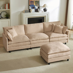 English Elm Modular Chenille Cloud Sectional Sofa with Removable Ottoman for Living Room Coffee W1359S00071