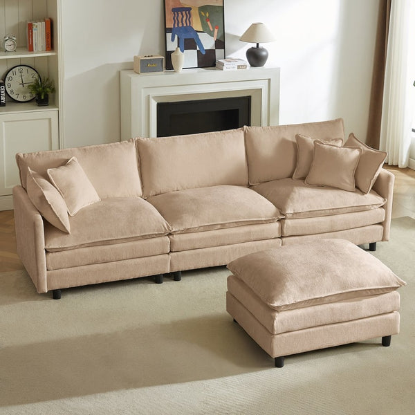 English Elm Modular Chenille Cloud Sectional Sofa with Removable Ottoman for Living Room Coffee W1359S00071