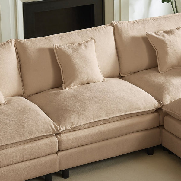 English Elm Modular Chenille Cloud Sectional Sofa with Removable Ottoman for Living Room Coffee W1359S00071