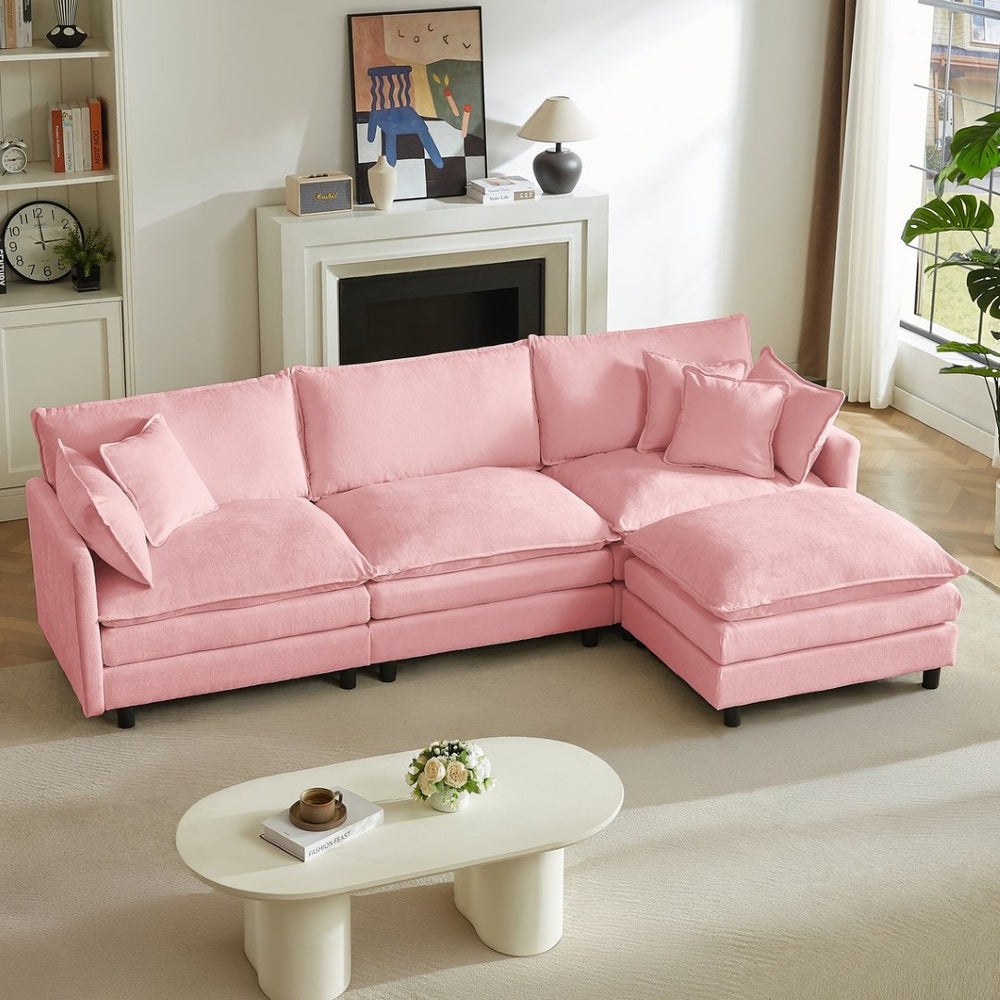 English Elm Modular Chenille Cloud Sectional Sofa with Removable Ottoman for Living Room Pink W1359S00072