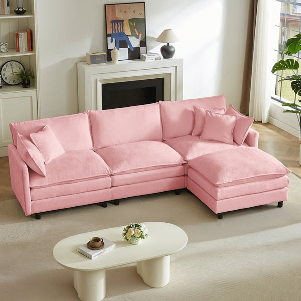 English Elm Modular Chenille Cloud Sectional Sofa with Removable Ottoman for Living Room Pink W1359S00072
