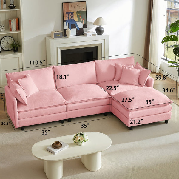 English Elm Modular Chenille Cloud Sectional Sofa with Removable Ottoman for Living Room Pink W1359S00072