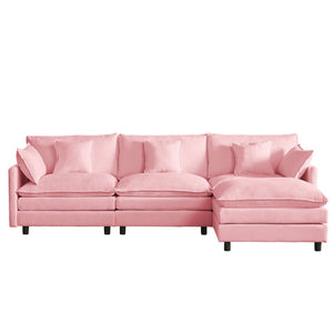 English Elm Modular Chenille Cloud Sectional Sofa with Removable Ottoman for Living Room Pink W1359S00072