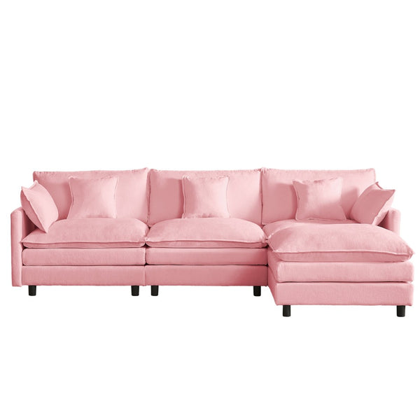 English Elm Modular Chenille Cloud Sectional Sofa with Removable Ottoman for Living Room Pink W1359S00072